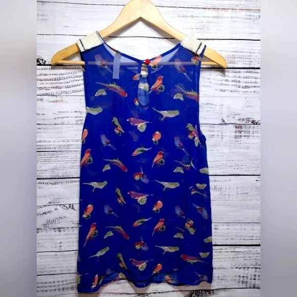 Audrey 3+1 Bird Tank in Blue Size Medium Maximalist Sheer Sequins Summer - Picture 3 of 8
